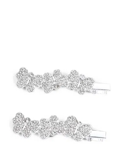 Mimi Tutu Kids' Crystal-embellished Floral Hair Pins (set Of Three) In Metallic