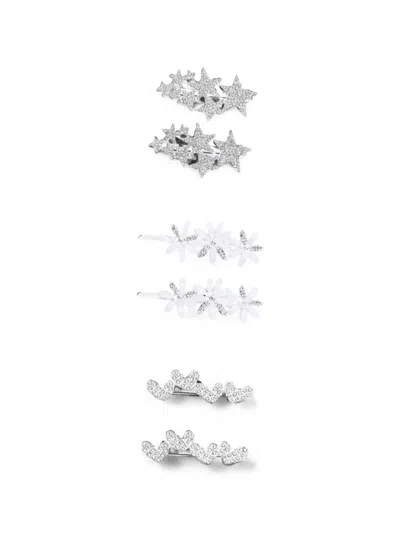 Mimi Tutu Kids' Crystal-embellished Heart Hair Clips In Metallic