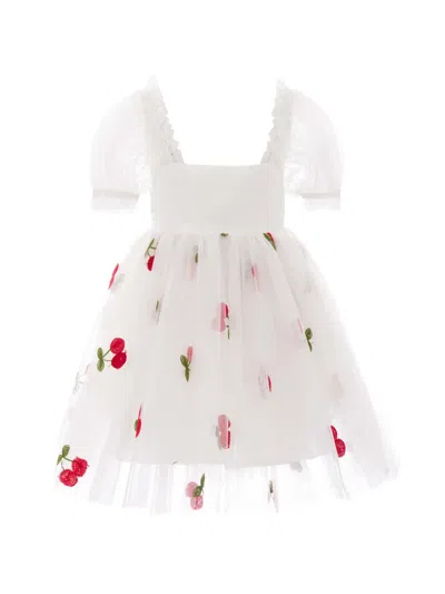 Mimi Tutu Kids' Elysande Cherry-embroidered Tulle Dress In White