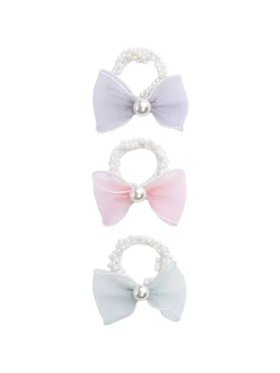 Mimi Tutu Kids' Faux-pearl Sheer-bow Scrunchies In Metallic