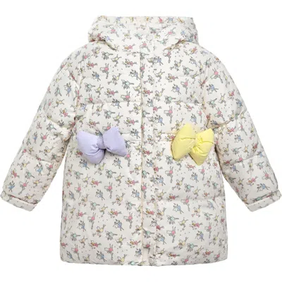 Mimi Tutu Kids'  Floral Bow Hooded Coat In Gray