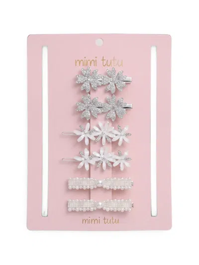 Mimi Tutu Kids' Floral Crystal-embellished Hair Clips In Silver