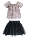 Mimi Tutu Floral-print Blouse Skirt Set In Pink