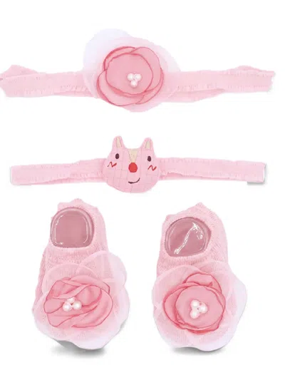 Mimi Tutu Babies' Floral-appliqué Head Band Set (set Of Three) In Pink