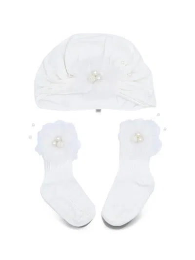 Mimi Tutu Babies' Floral-embellished Hat Set (set Of Two) In White