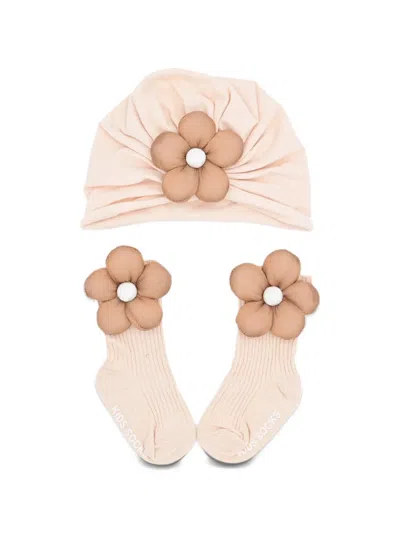 Mimi Tutu Babies' Flower-motif Hat Set (set Of Two) In Yellow