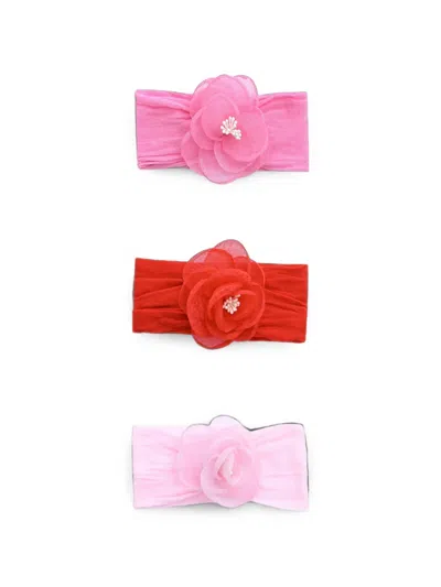 Mimi Tutu Babies' Flower-patch Elasticated Headbands (pack Of Three) In Metallic