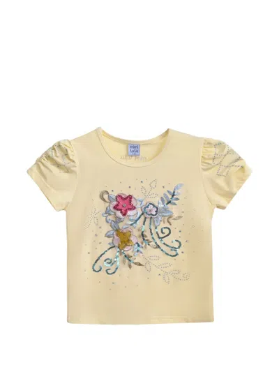 Mimi Tutu Kids' Flowers-applique Sequin-embellished Cotton T-shirt In Burgundy