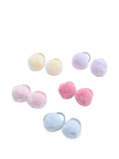 Mimi Tutu Kids' Fluffy Pom-pom Hair Ties (set Of Five) In Multi