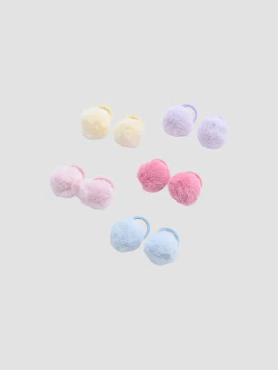 Mimi Tutu Girl's Girl's Fluffy Pom-pom Hair Tie Set In Multi