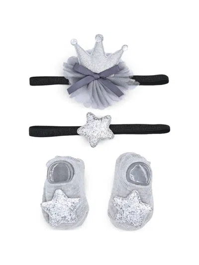Mimi Tutu Babies' Glitter-star Crown-patch Gift Set In Gray