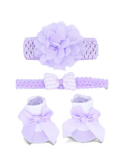 Mimi Tutu Babies' Hair Band And Pre-walkers Floral Gift Set (set Of Three) In Burgundy