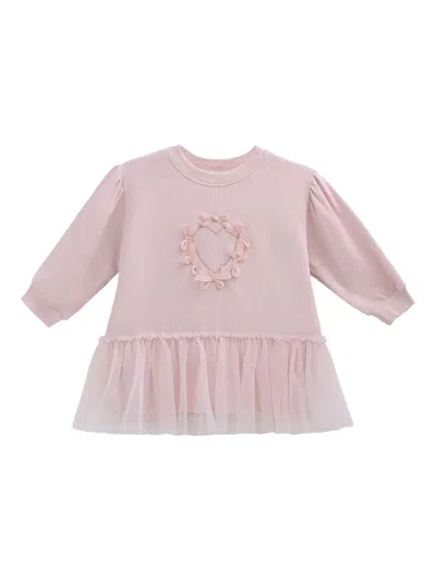 Mimi Tutu Kids' Heart-embroidered Bow-detail Mini Dress In Pink