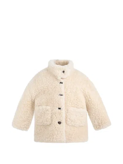 Mimi Tutu Kids' High-neck Faux-fur Coat In Neutrals