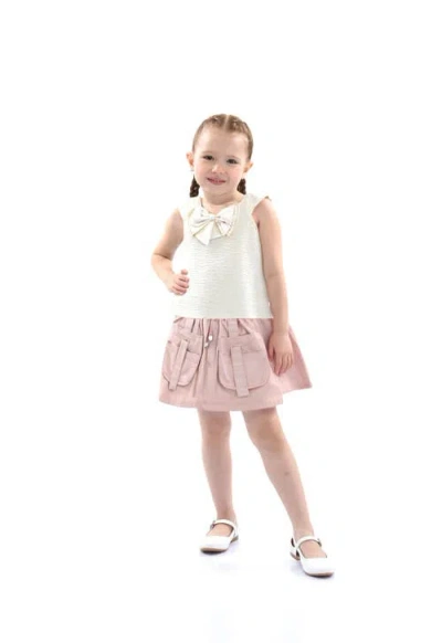 Mimi Tutu Kids'  Ivory Pink Strap Bow Shorts Set In White