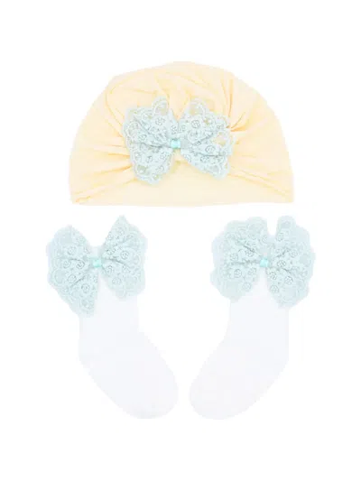 Mimi Tutu Babies' Lace-bow Beanie (set Of Three) In Yellow