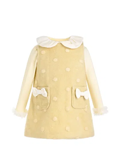 Mimi Tutu Kids' Maura Polka-dot Bow-detail Dress In Yellow
