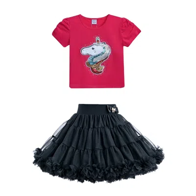 Mimi Tutu Kids'  Multicolor Ramona Unicorn Skirt Outfit In Red