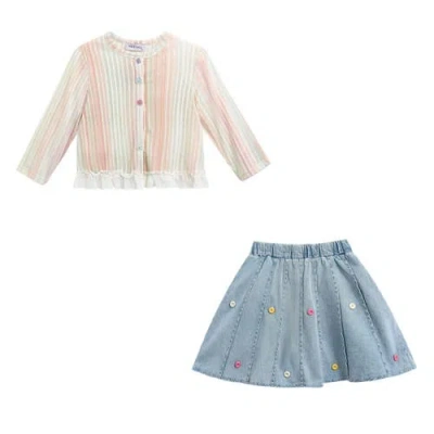 Mimi Tutu Kids'  Multicolor Skort Cardigan Set In Blue