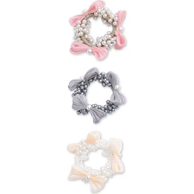 Mimi Tutu Kids' Pearl-cluster Bow Scrunchies (set Of Three) In Multi