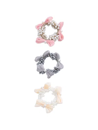 Mimi Tutu Kids' Pearl-cluster Bow Scrunchies (set Of Three) In Multi