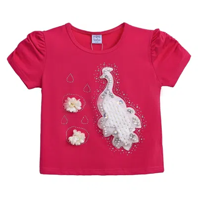 Mimi Tutu Kids'  Pink Raspberry Peacock Applique T-shirt