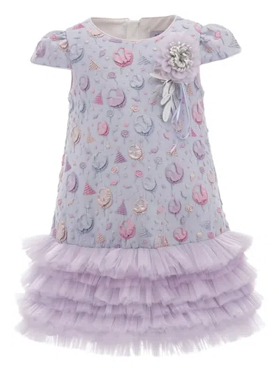 Mimi Tutu Kids' Puff-sleeve Embroidered Tulle Dress In Purple