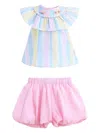 Mimi Tutu Rainbow Striped Top And Shorts Set In Pink