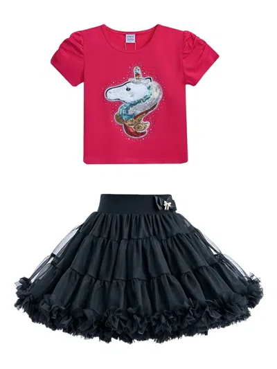 MIMI TUTU RAMONA UNICORN-PRINT T-SHIRT AND RUFFLED SKIRT