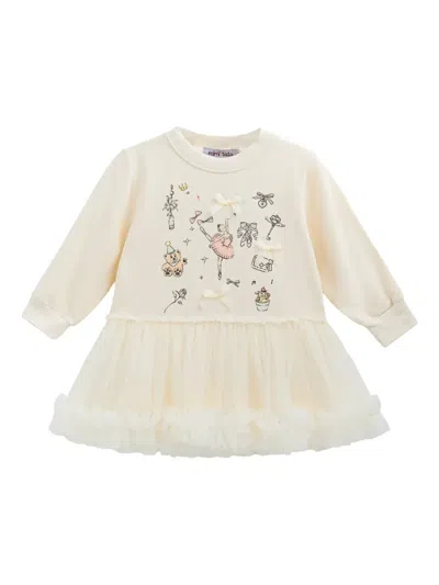 Mimi Tutu Kids' Ruffle Bow-detail Mini Dress In Neutral