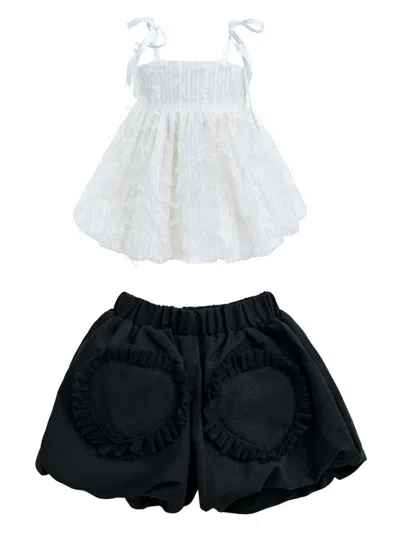 Mimi Tutu Kids' Ruffle-detail Cotton Shorts Set (two) In Black