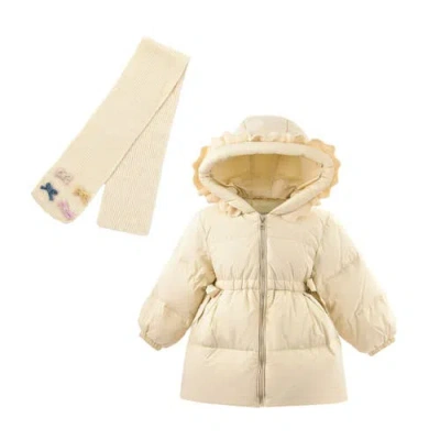 Mimi Tutu Kids'  Ruffle-hood Coat With Matching Scarf In Neutral