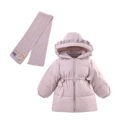 Mimi Tutu Kids'  Ruffle-hood Coat With Matching Scarf In Purple