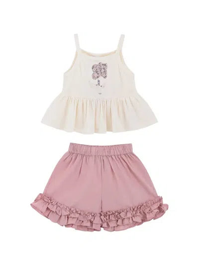 MIMI TUTU RUFFLED FLORAL-PATCH SHORTS SET