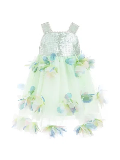 Mimi Tutu Kids' Sequin-embellished Floral-appliqué Dress In Green