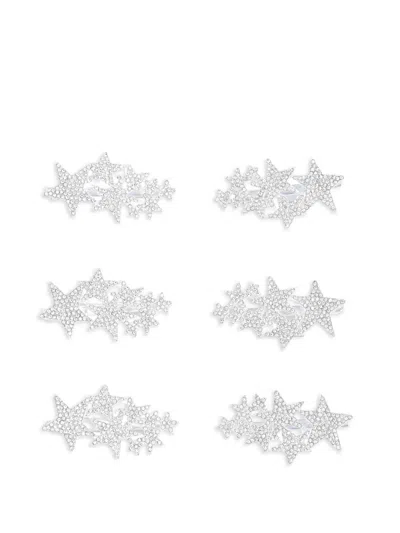 Mimi Tutu Kids' Star-shaped Crystal Hair Clips (pack Of Six) In White