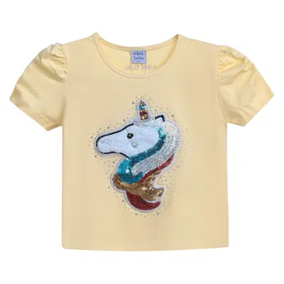Mimi Tutu Kids'  Yellow Unicorn Applique T-shirt