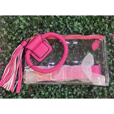 Mimi Wholesale Clear Wristlet With Cuff Handle & Tassel In Hot Pink