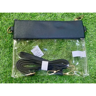 Mimi Wholesale Game Day Clear Crossbody Bag With Vegan Leather Trim In Black