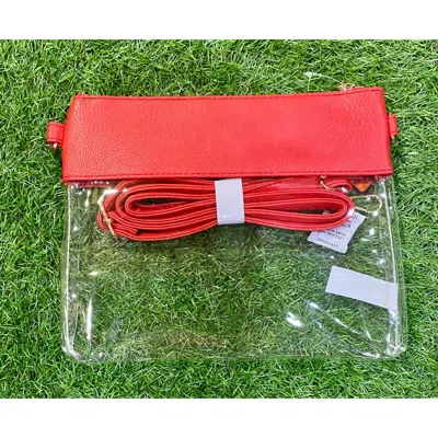 Mimi Wholesale Game Day Clear Crossbody Bag With Vegan Leather Trim In Red