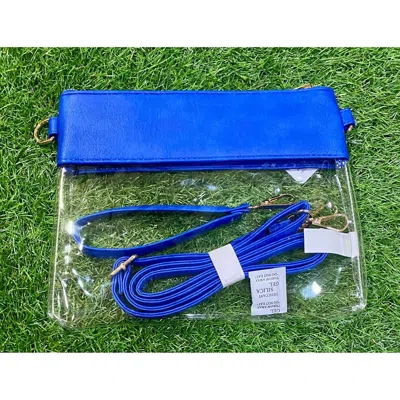 Mimi Wholesale Game Day Clear Crossbody Bag With Vegan Leather Trim In Royal Blue
