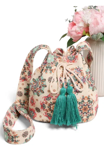 Mimi Wholesale Luna Patterned Crossbody Bucket Bag In Blue