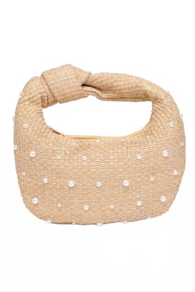 Mimi Wholesale Straw Pearls Clutch In Beige In Sand