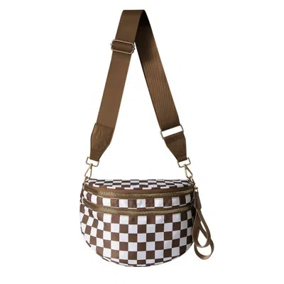 Mimi Wholesale Women's Checkered Nylon Sling Crossbody Bag In Brown