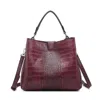 Mimi Wholesale Women's Three Compartment Satchel Bag In Burgundy In White