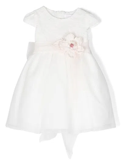 Mimilù Babies' Floral-appliqué Cap-sleeve Dress In White