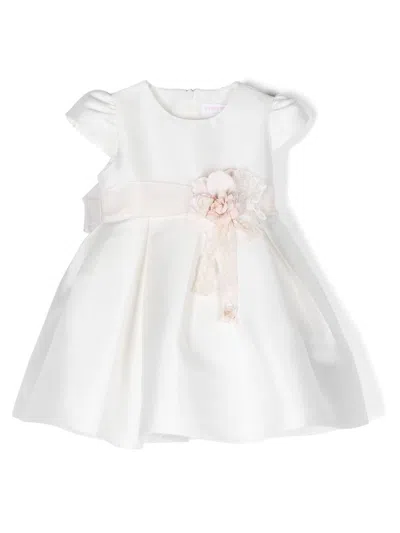 Mimilù Babies' Floral-appliqué Cap-sleeve Dress In White