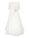 Mimilù Floral-appliqué Layered Long Dress In White