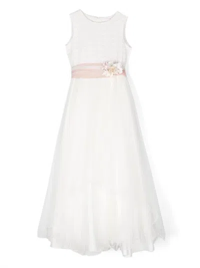Mimilù Kids' Floral-appliqué Long Dress In White