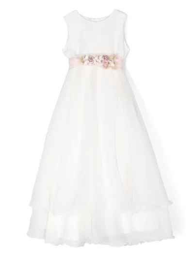 Mimilù Kids' Floral-appliqué Long Dress In White